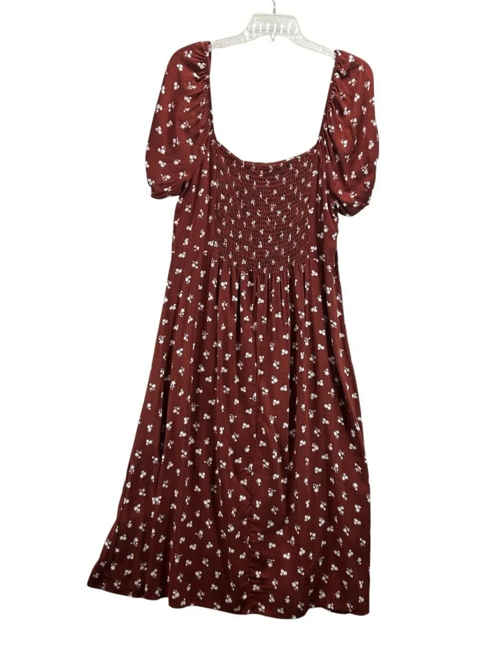 mi ami Rust Red Floral Puff Sleeve Smocked Milkmaid Back Maxi Dress Size XL NWT